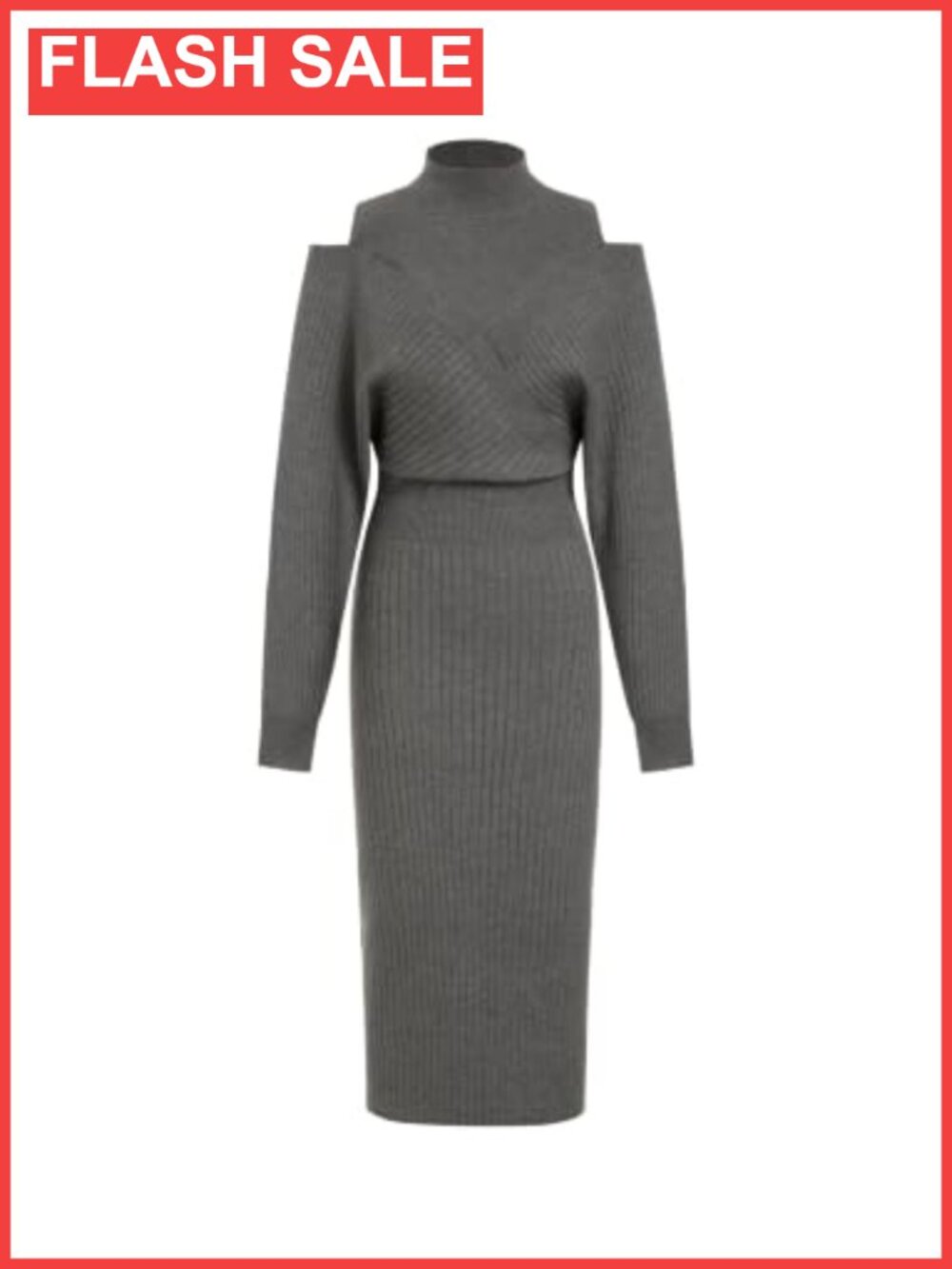 High Neck Cutout Shoulder Ribbed Knit Maxi Sweater Dress Long Sleeve